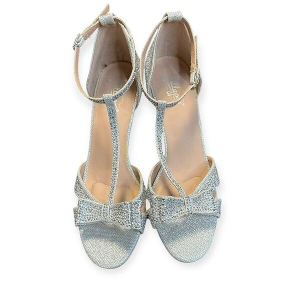 JELLYPOP Women’s Silver Glitter Rhinestone Bow Keelin High Heel Sandals Size 10 - Picture 2 of 8